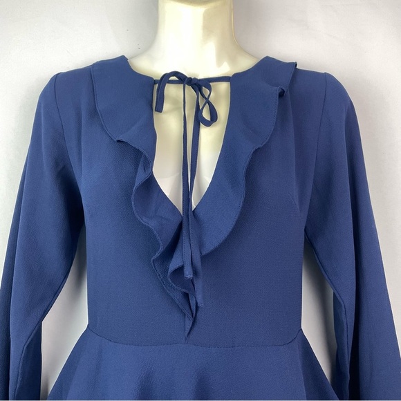 Lulus Navy Blue Deep V-Neck Peplum Top Long Sleeve - Picture 3 of 15